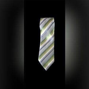 Geoffrey Beene Men's Lime Green Silver Striped SilkNeck Tie 3.5"W x 58"L